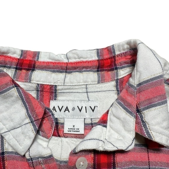 Ava & Viv White & Red Plaid Button Down Long Sleeve Top US 0X - Picture 6 of 9